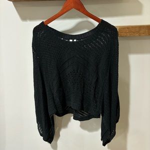 Robbi & Nikki Open Knit Sweater Top Lightweight Bell Sleeve Crochet Casual XS